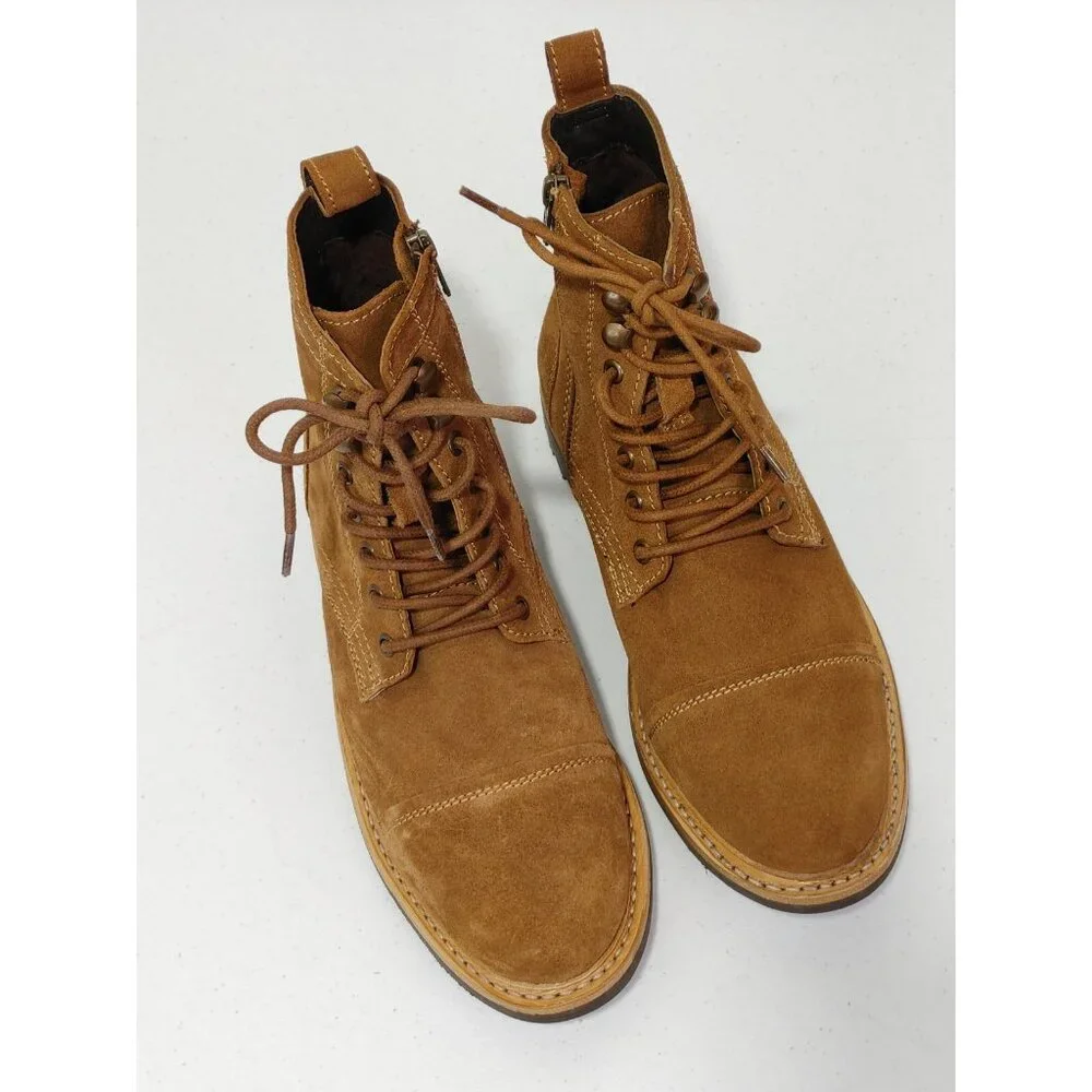 Frye Russell Tan Leather Suede Cap Toe Boots Lace / Side Zip Closure Sz Men's 8